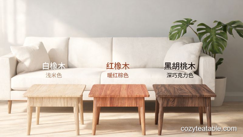 原木风客厅如何选小茶几？白橡木、红橡木与黑胡桃木色彩搭配全攻略