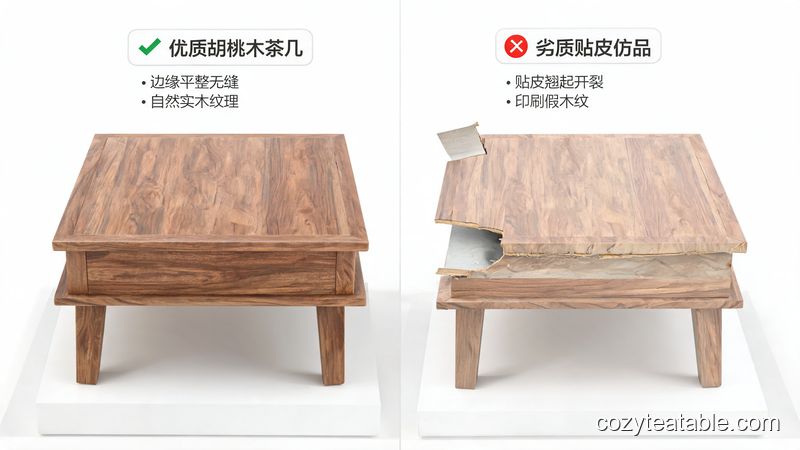中古现代小茶几实木与贴皮材质对比避坑