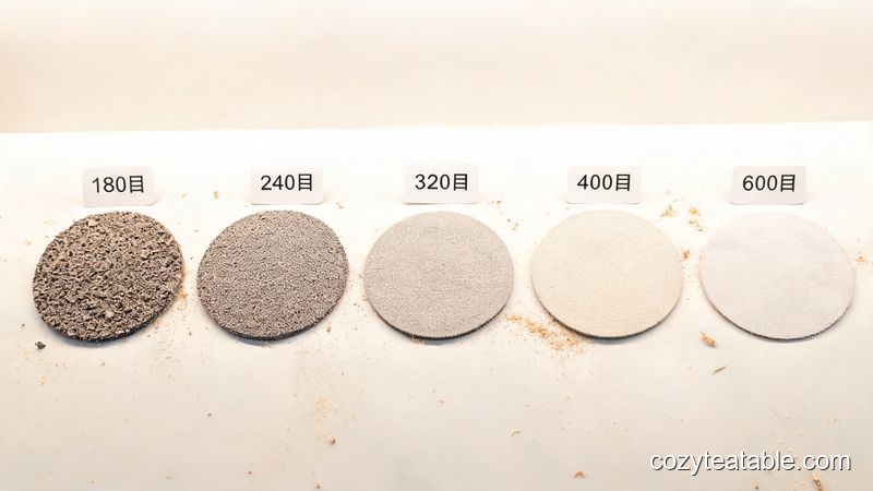 不同目数砂纸颗粒粗细对比，展示180目到600目递进变化