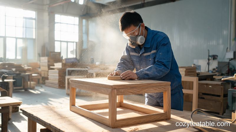 成都实木小茶几砂磨与表面涂装车间