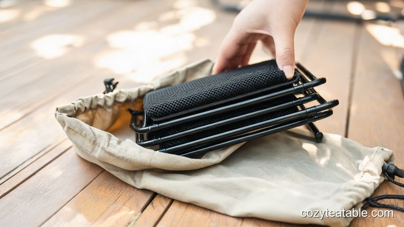 超轻折叠露营茶几收纳进便携布袋过程